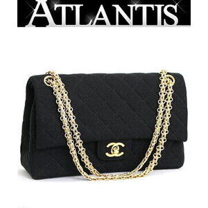 CHANEL Matelasse Double Flap Chain Shoulder Bag Black Jersey